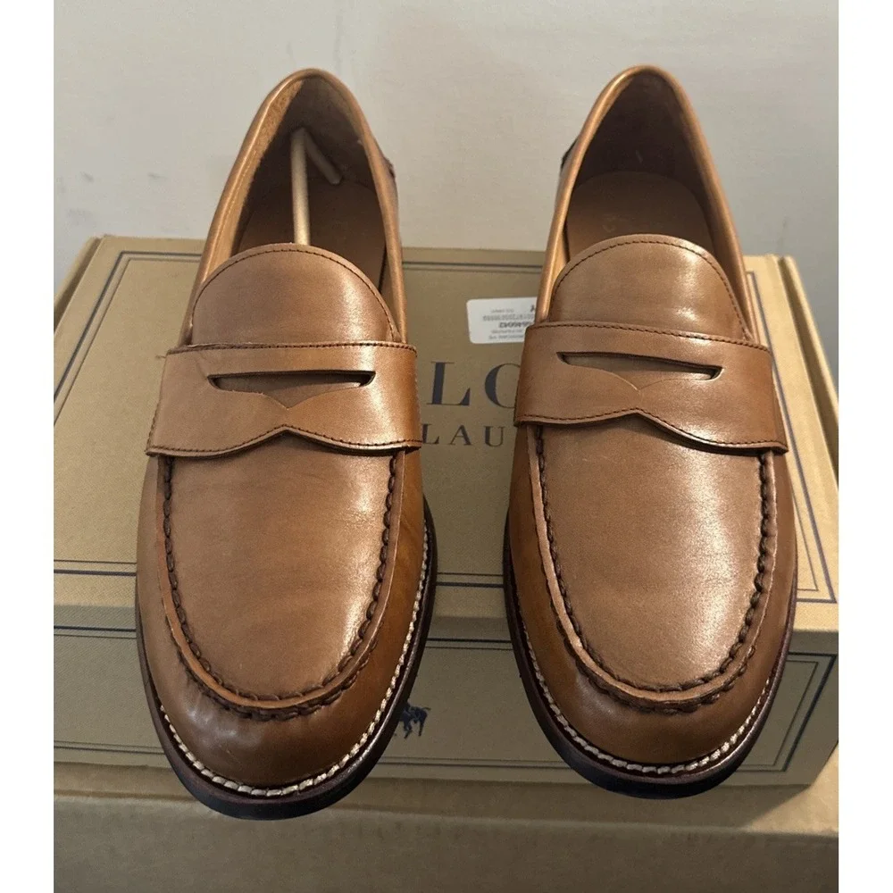 POLO RALPH LAUREN Men Size 12D Alston‎ Leather Penny Loafers Shoes Tan ‼️ READ‼️